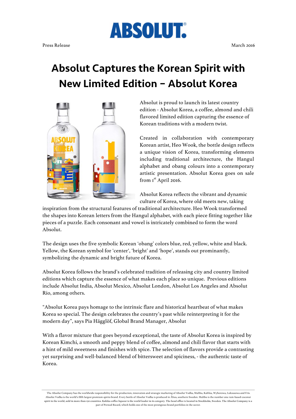 Absolut Captures the Korean Spirit with New Limited Edition – Absolut Korea