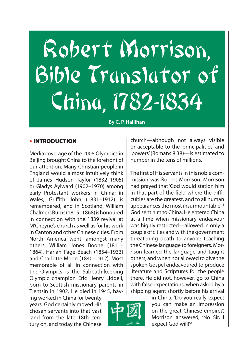 Robert Morrison, Bible Translator of China, 1782-1834 by C
