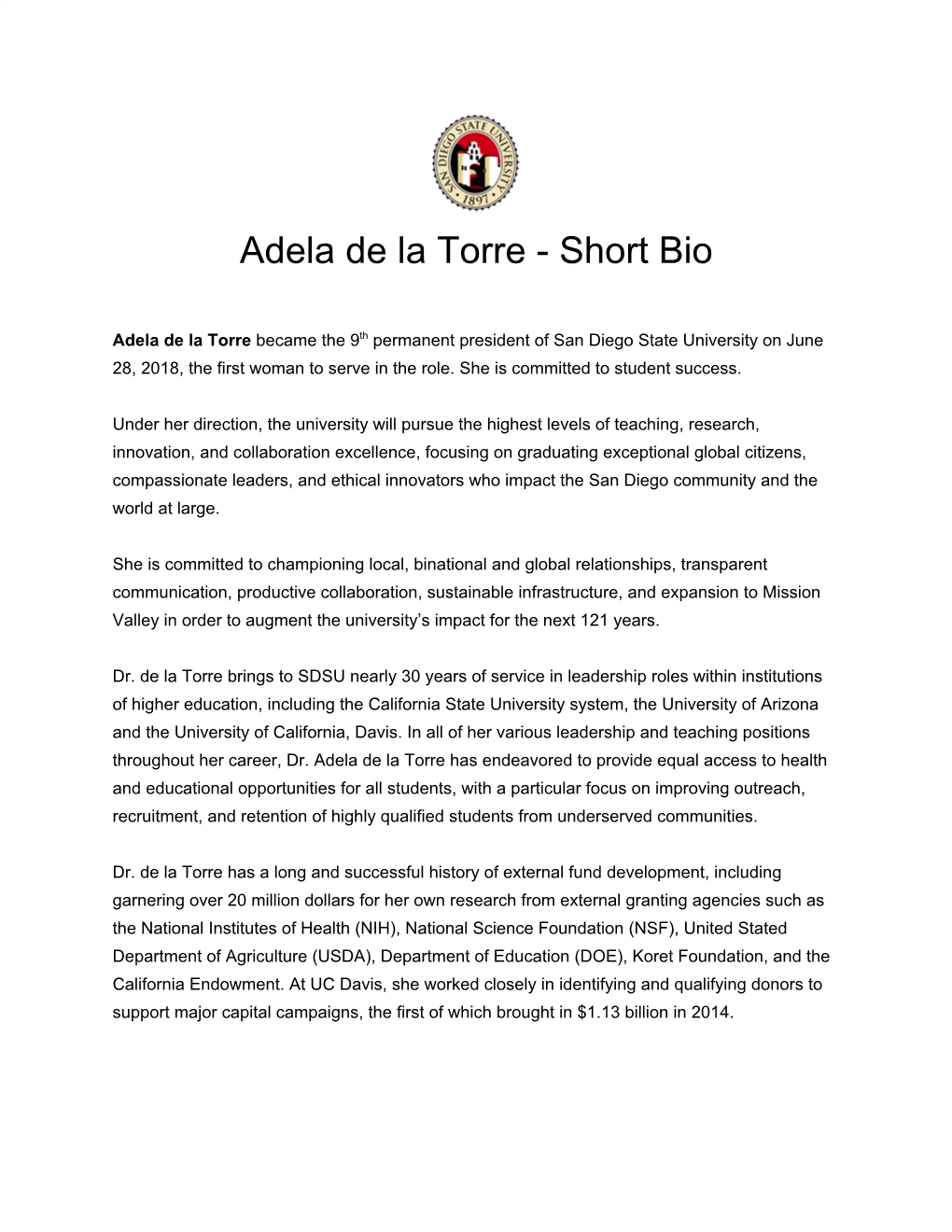 Adela De La Torre - Short Bio