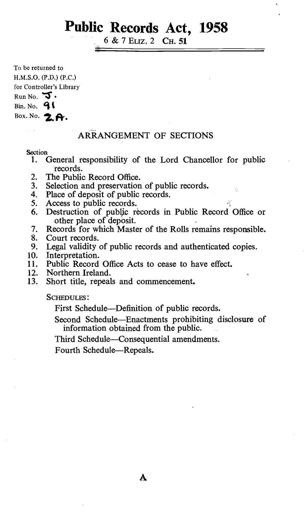 Public Records Act, 1958 6 & 7 Eliz