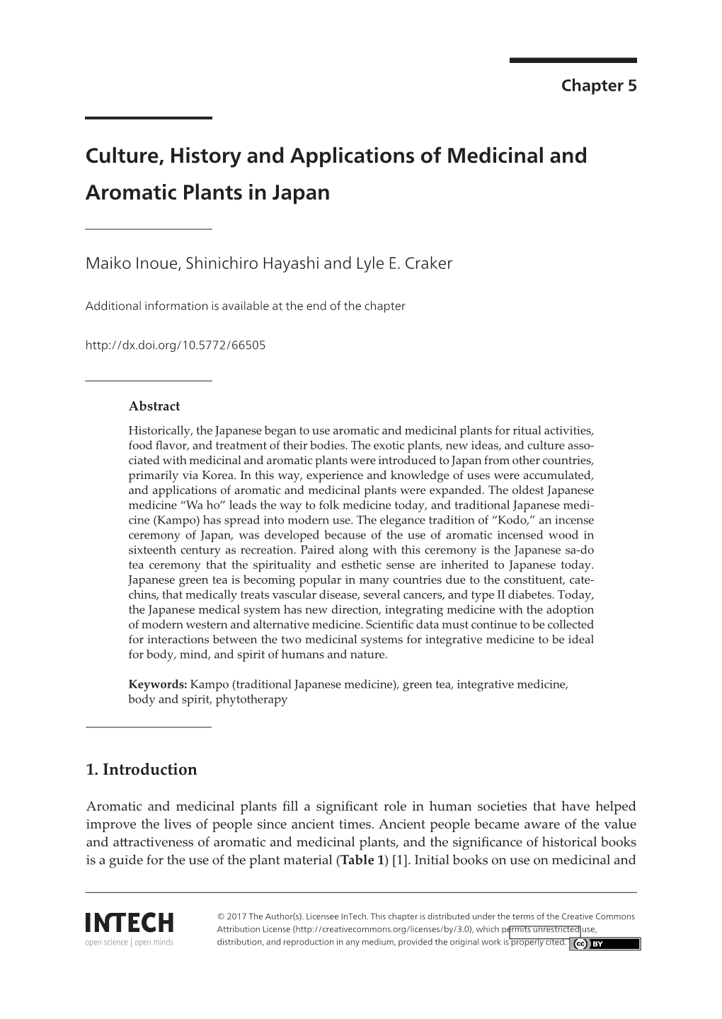 Culture, History and Applications of Medicinal and Aromatic Plants in Japan Maiko Inoue, Shinichiro Hayashi and Lyle E