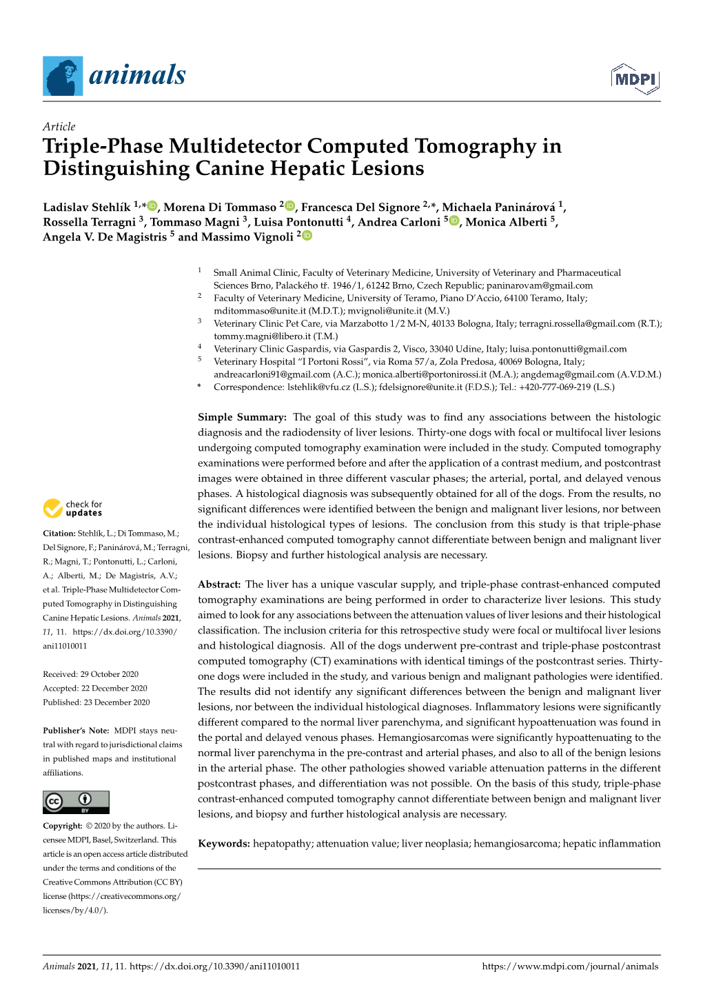 Triple-Phase Multidetector Computed Tomography in Distinguishing Canine Hepatic Lesions