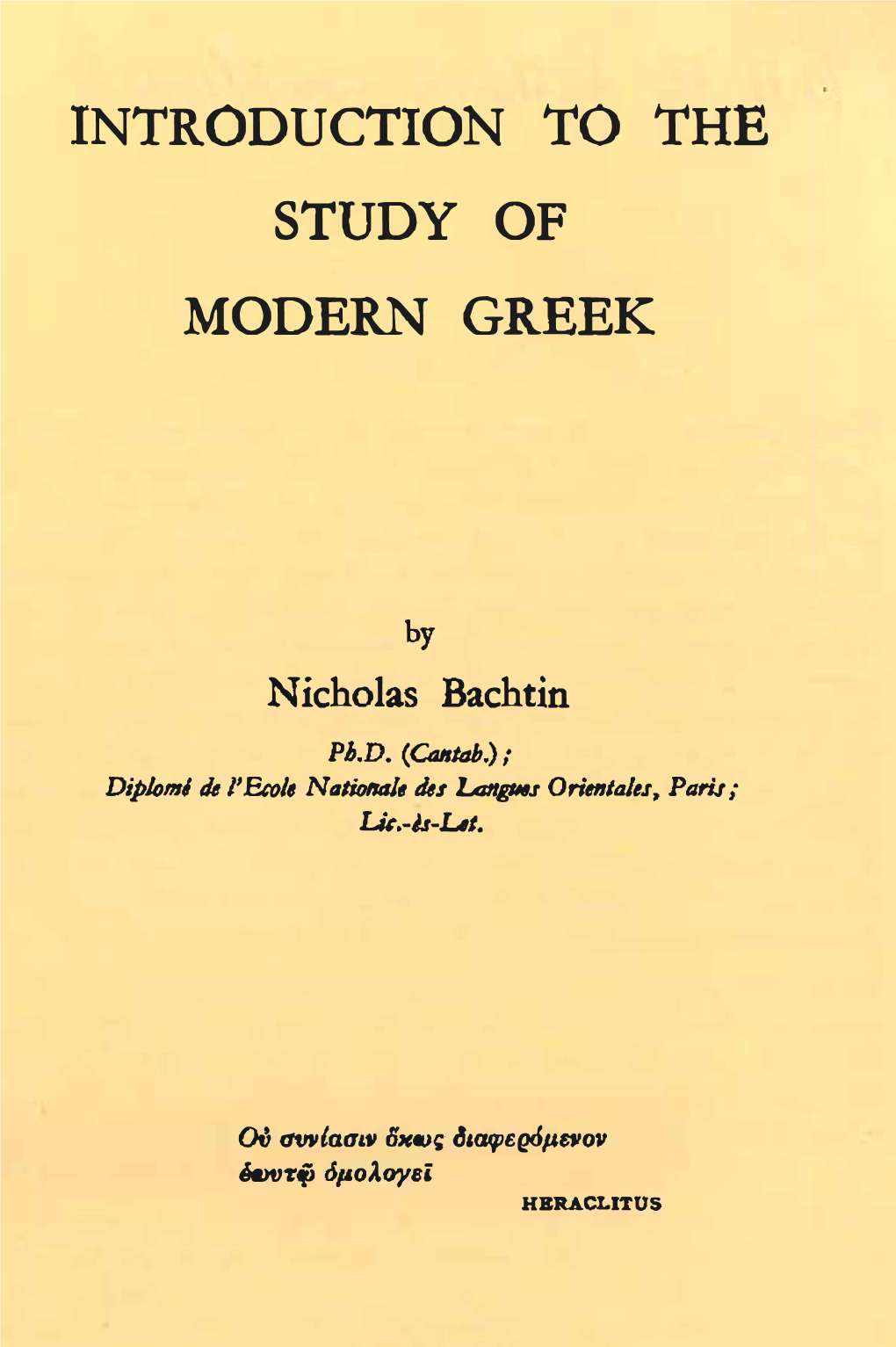 Introduction to the Study of Modern Greek