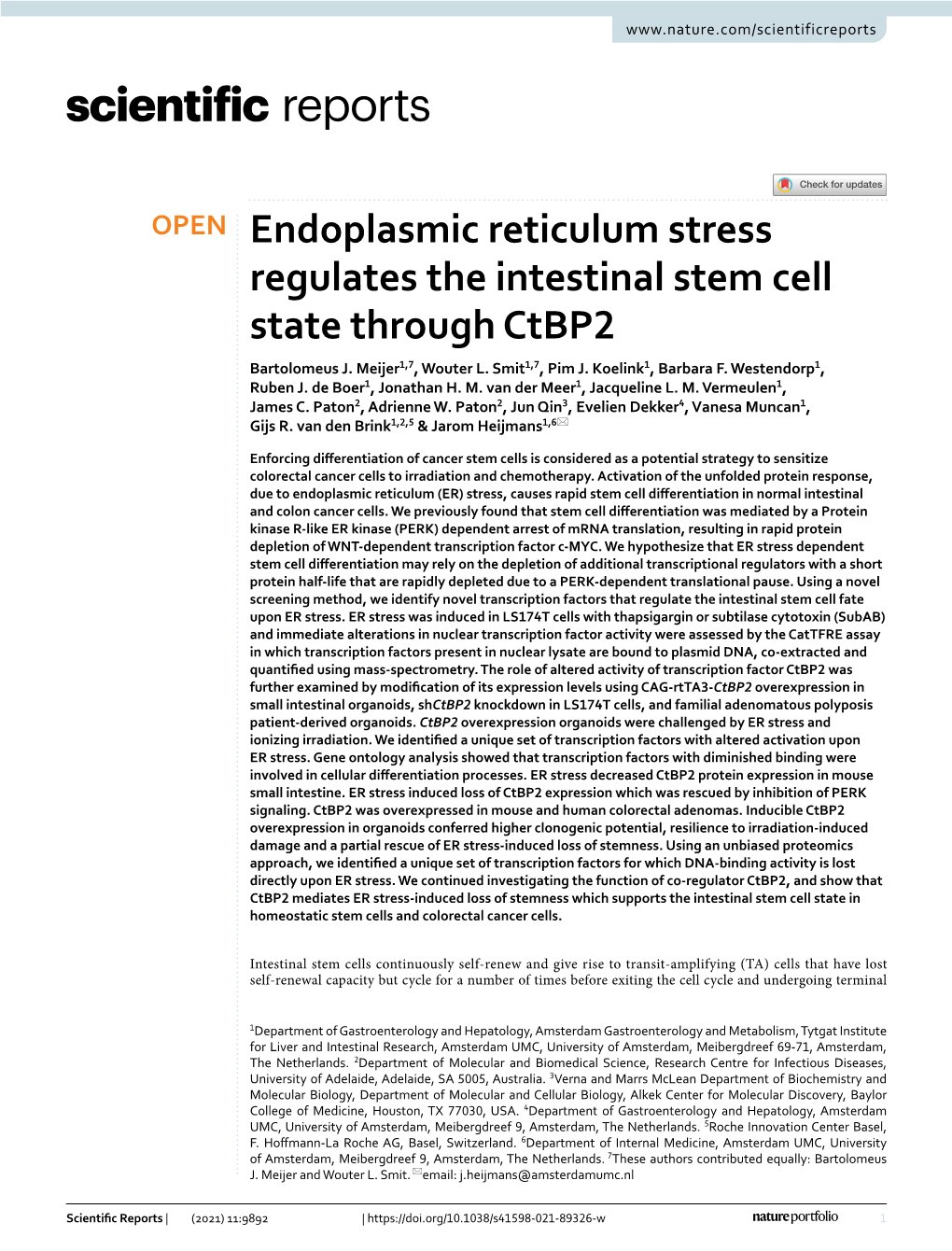 Endoplasmic Reticulum Stress Regulates the Intestinal Stem Cell State Through Ctbp2 Bartolomeus J