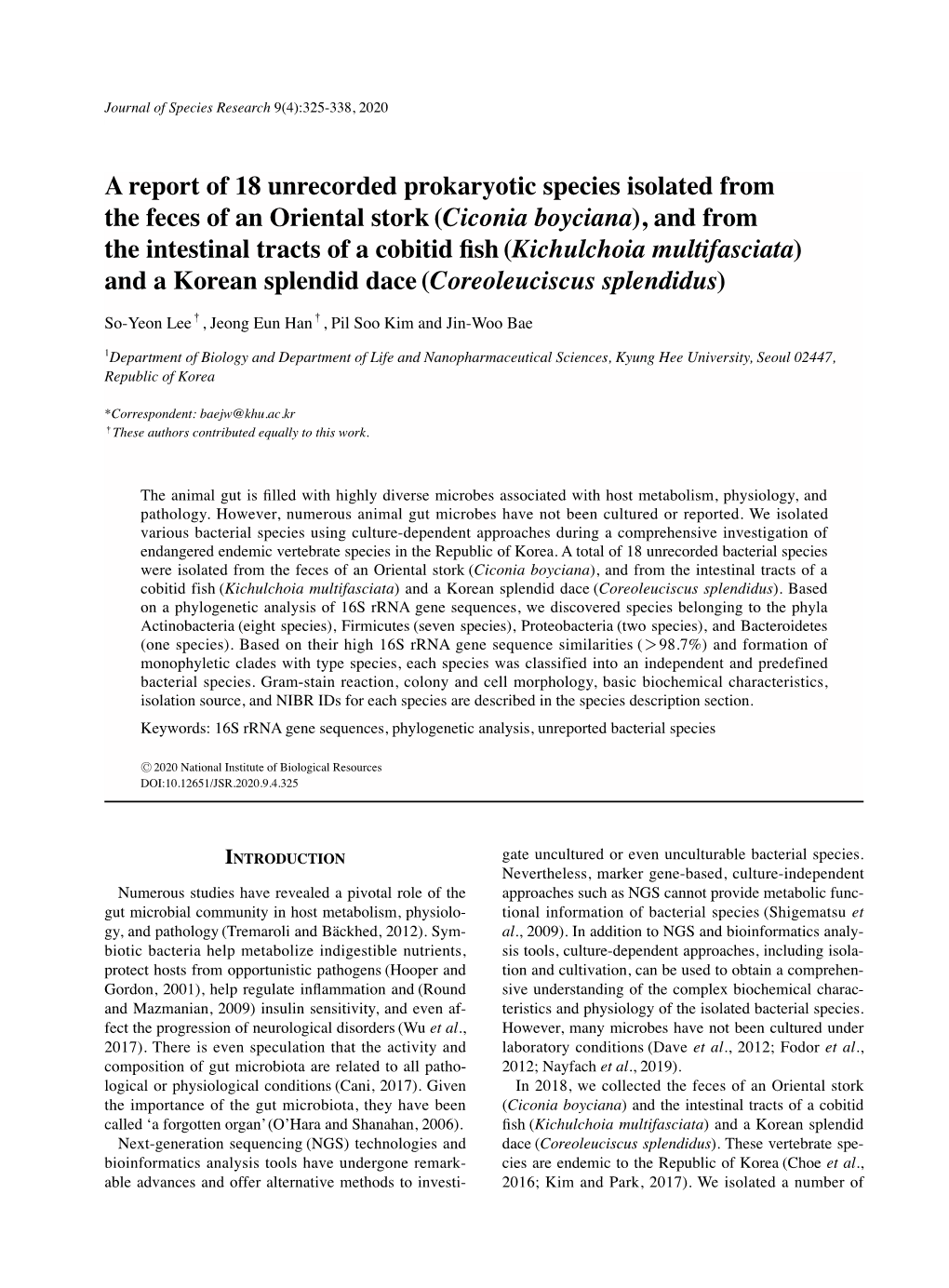 A Report of 18 Unrecorded Prokaryotic Species Isolated