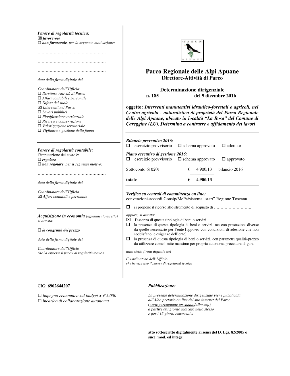 Parco Regionale Delle Alpi Apuane Data Della Firma Digitale Del Direttore-Attività Di Parco