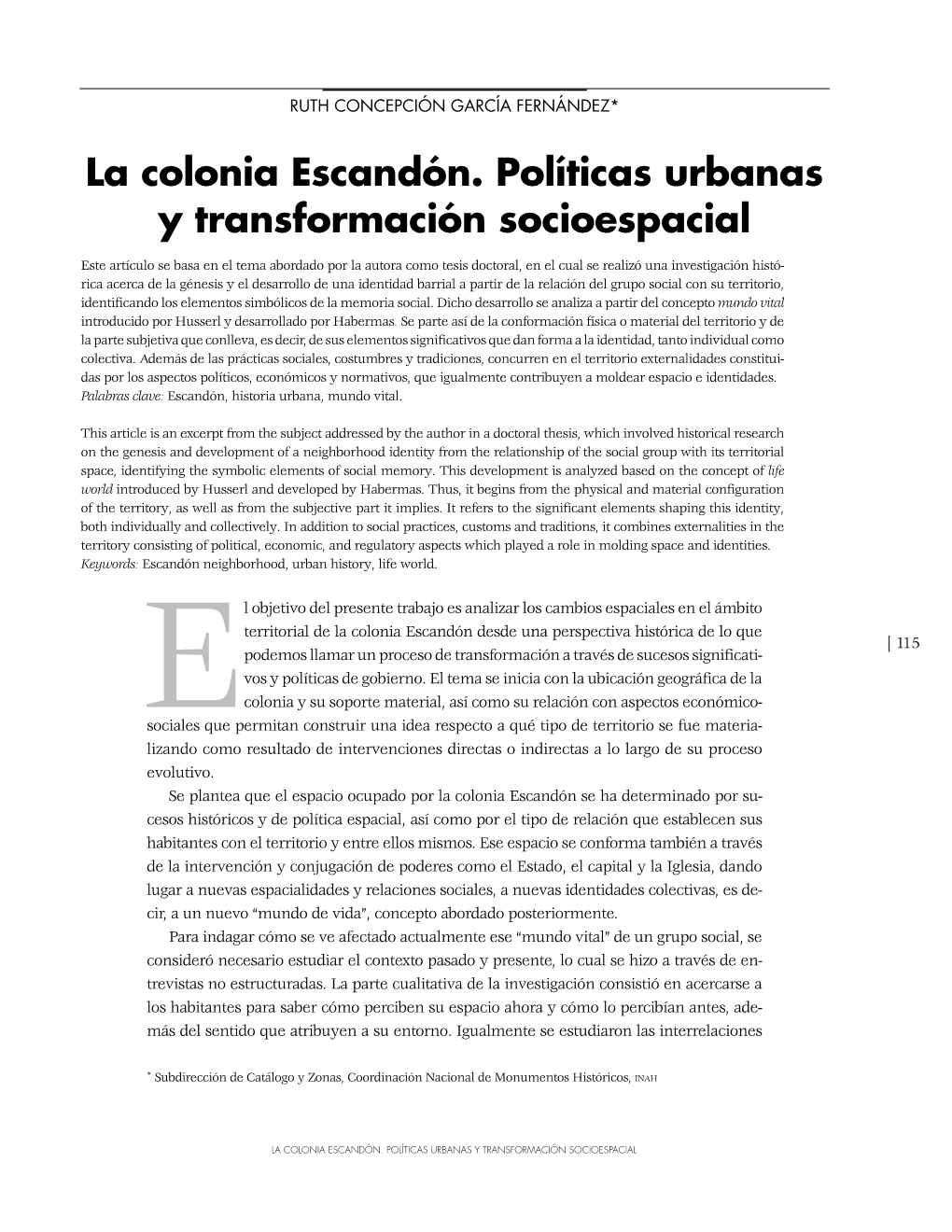 La Colonia Escandón. Políticas Urbanas Y Transformación Socioespacial