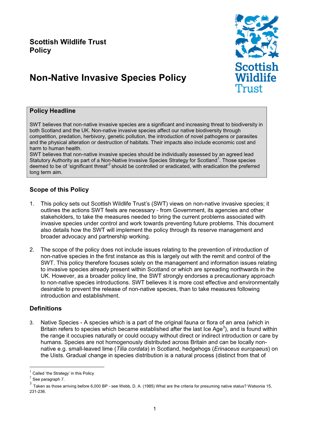 Non-Native Invasive Species Policy