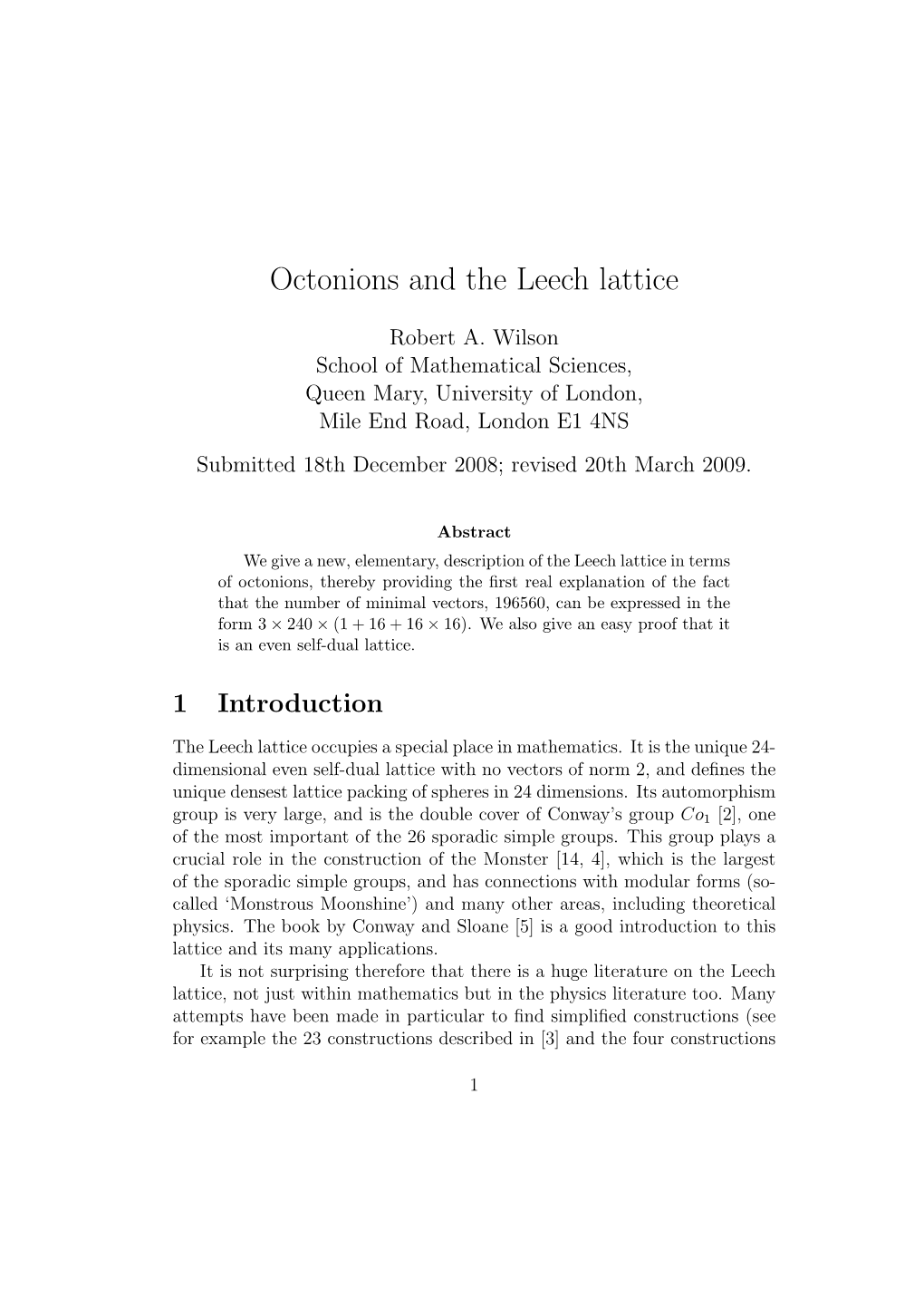 Octonions and the Leech Lattice