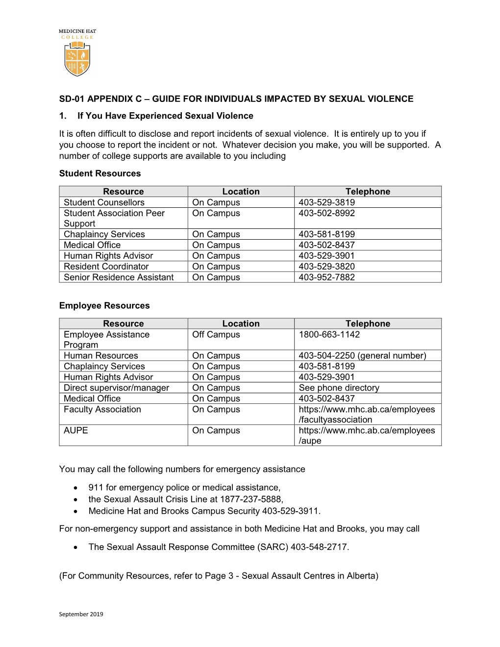 Sd-01 Appendix C – Guide for Individuals Impacted by Sexual Violence 1