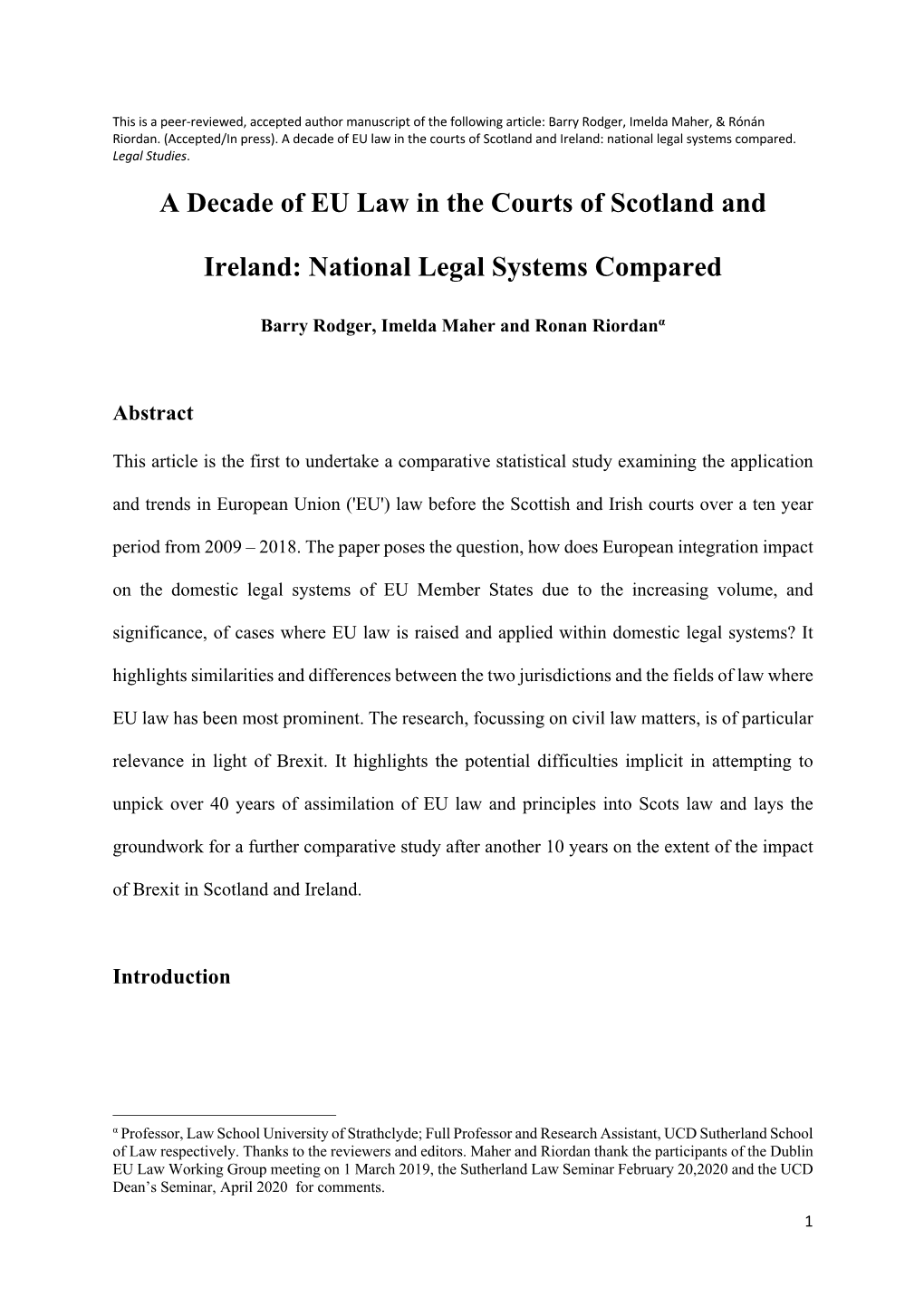 A Decade of EU Law in the Courts of Scotland and Ireland: National Legal Systems Compared