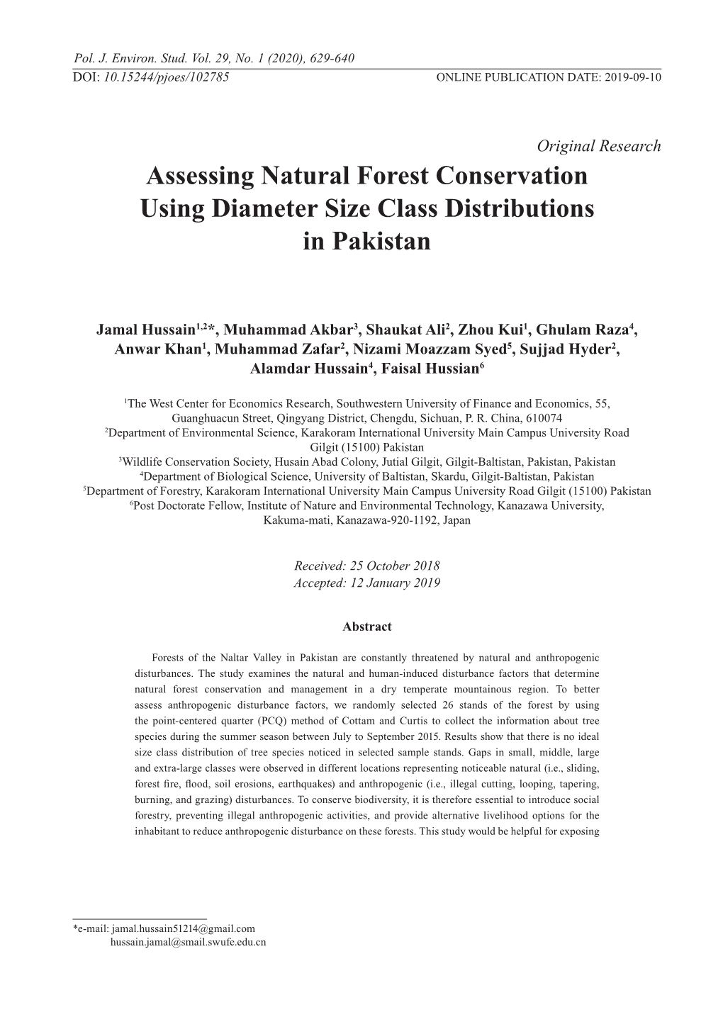 Assessing Natural Forest Conservation Using Diameter Size Class Distributions in Pakistan