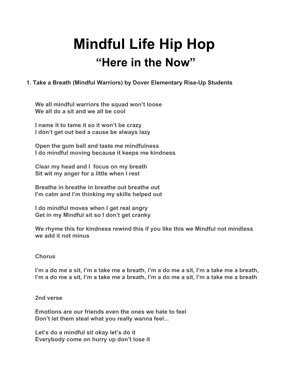 Mindful Life Hip Hop “Here in the Now”