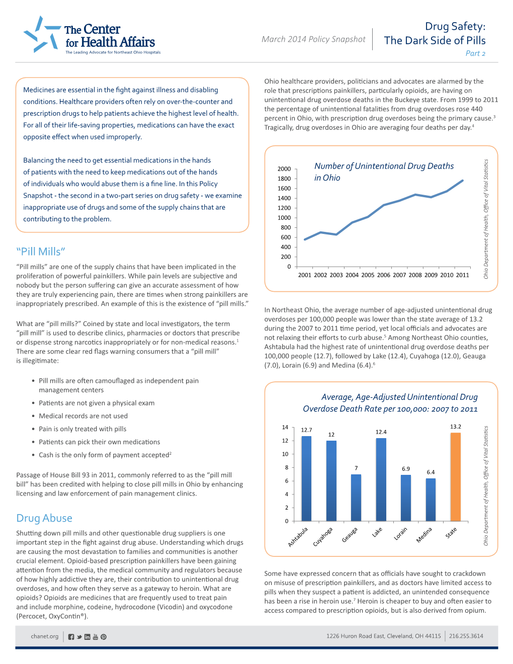 Drug Safety: for Health Affairs March 2014 Policy Snapshot the Dark Side of Pills the Leading Advocate for Northeast Ohio Hospitals Part 2