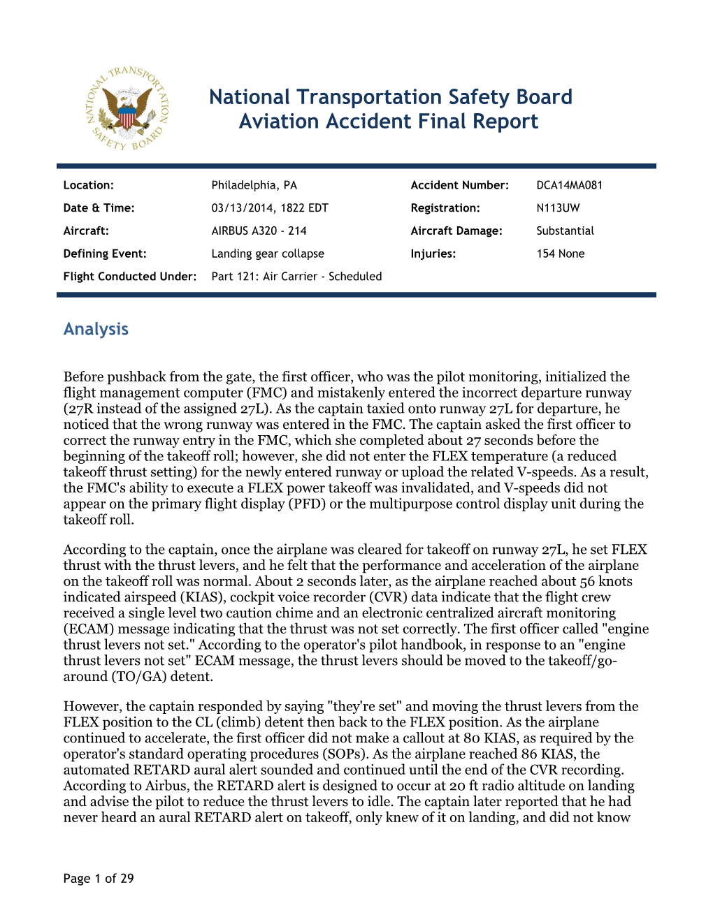 National Transportation Safety Board Aviation Accident Final Report