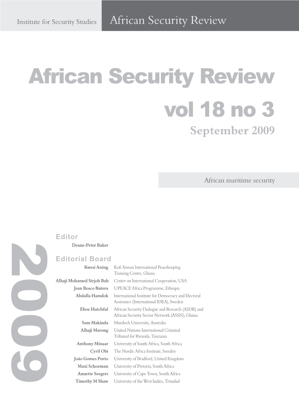 African Security Review, Vol 18 No 3