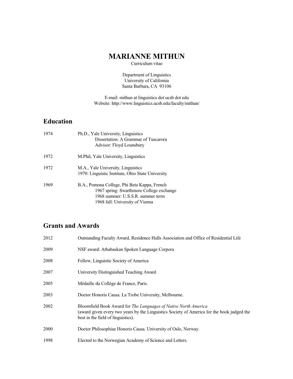 MARIANNE MITHUN Curriculum Vitae