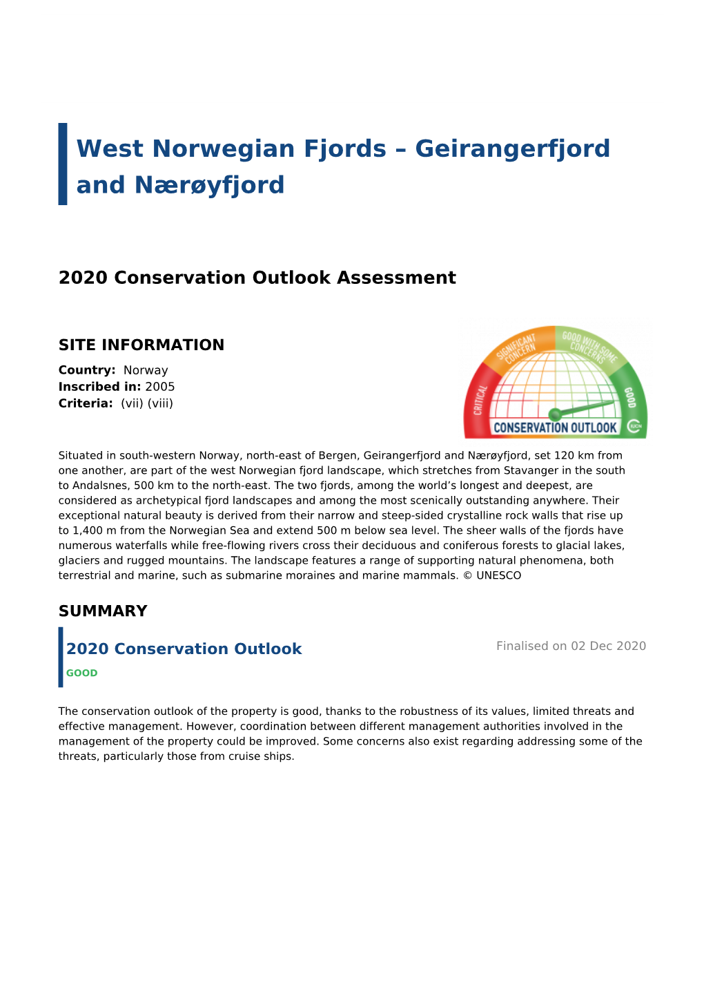 2020 Conservation Outlook Assessment