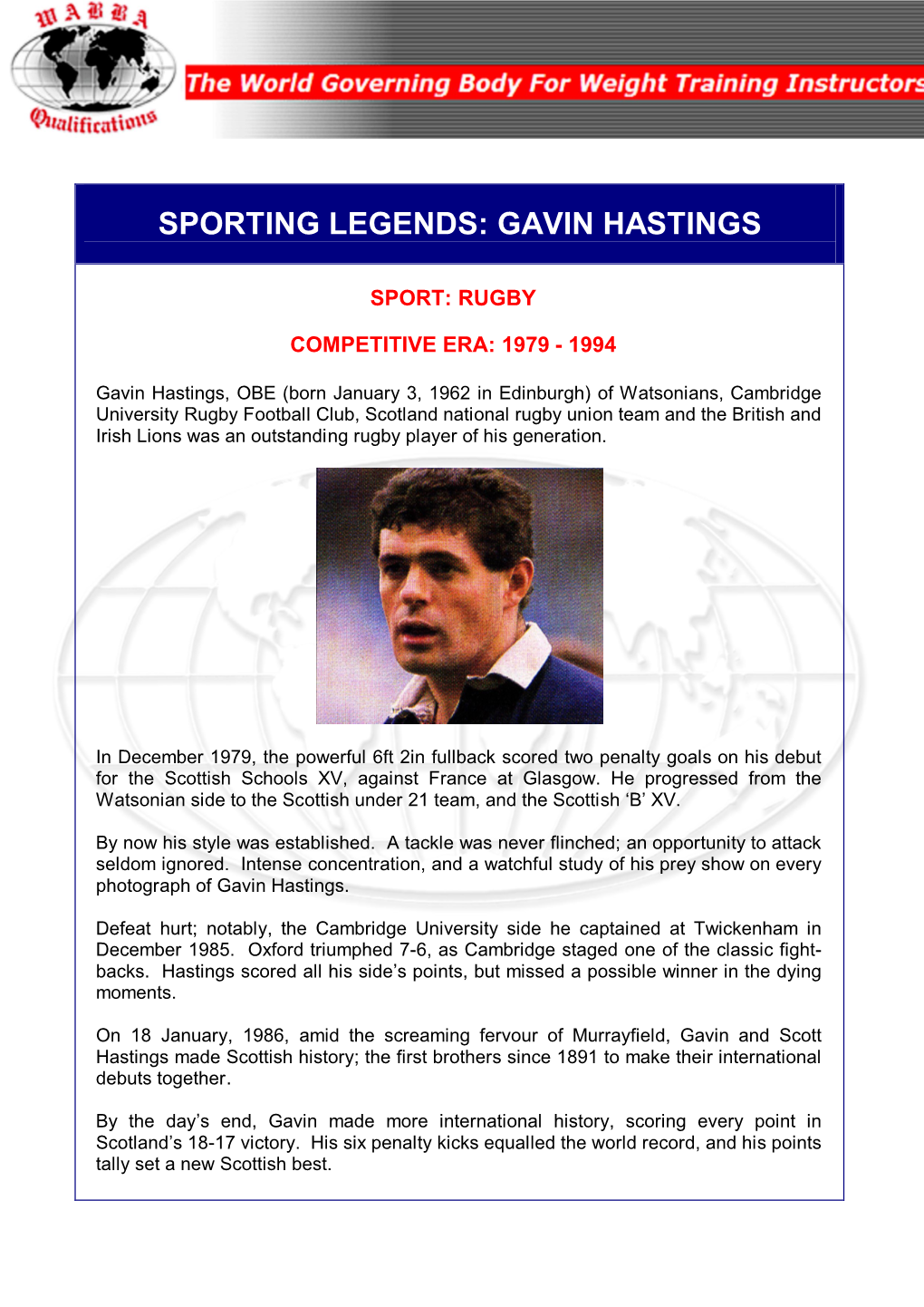Sporting Legends: Gavin Hastings