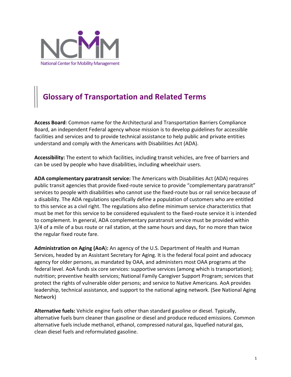 Glossary of Transportation and Related Terms