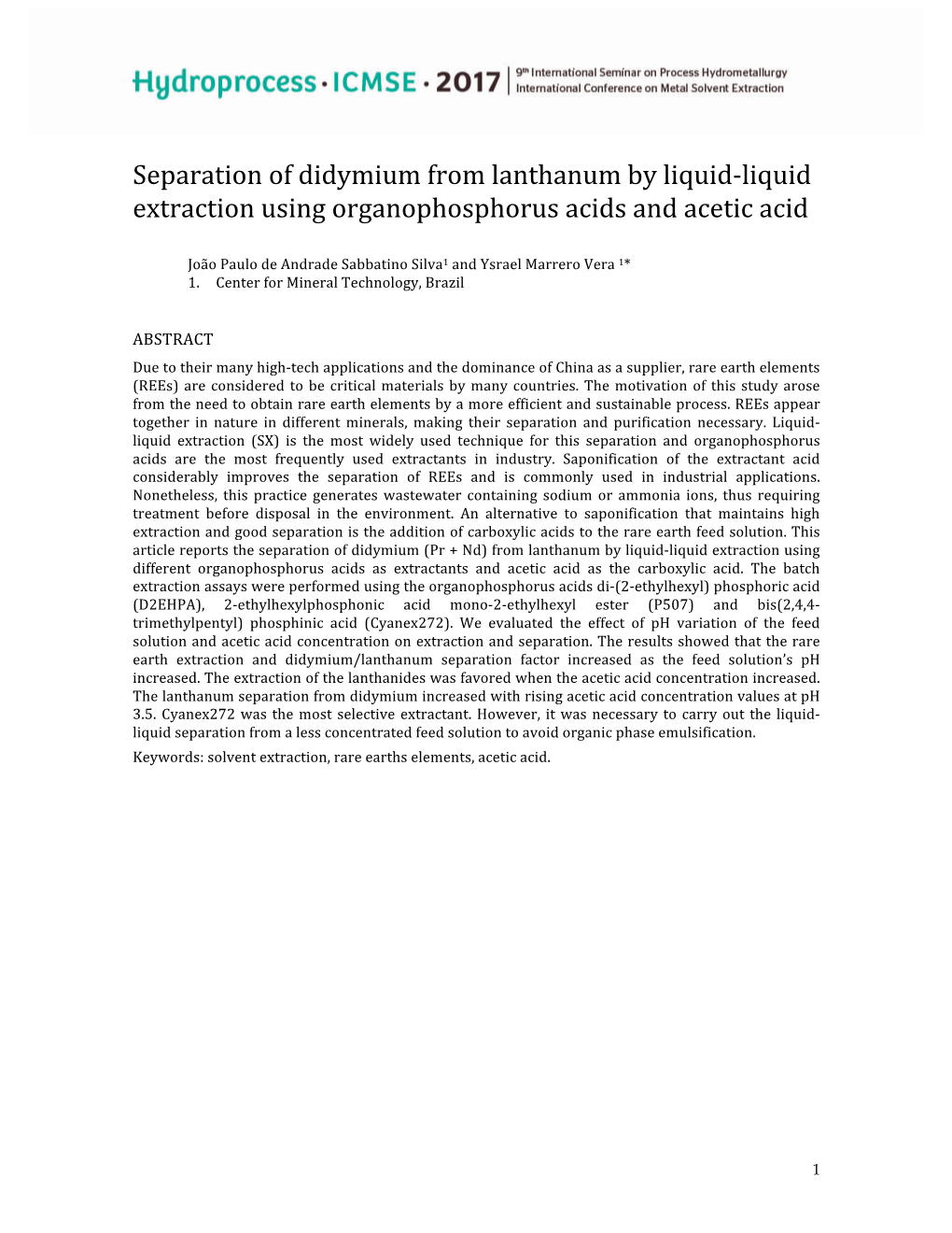 Separation of Didymium from Lanthanum by Liquid-Liquid Extraction Using Organophosphorus Acids and Acetic Acid