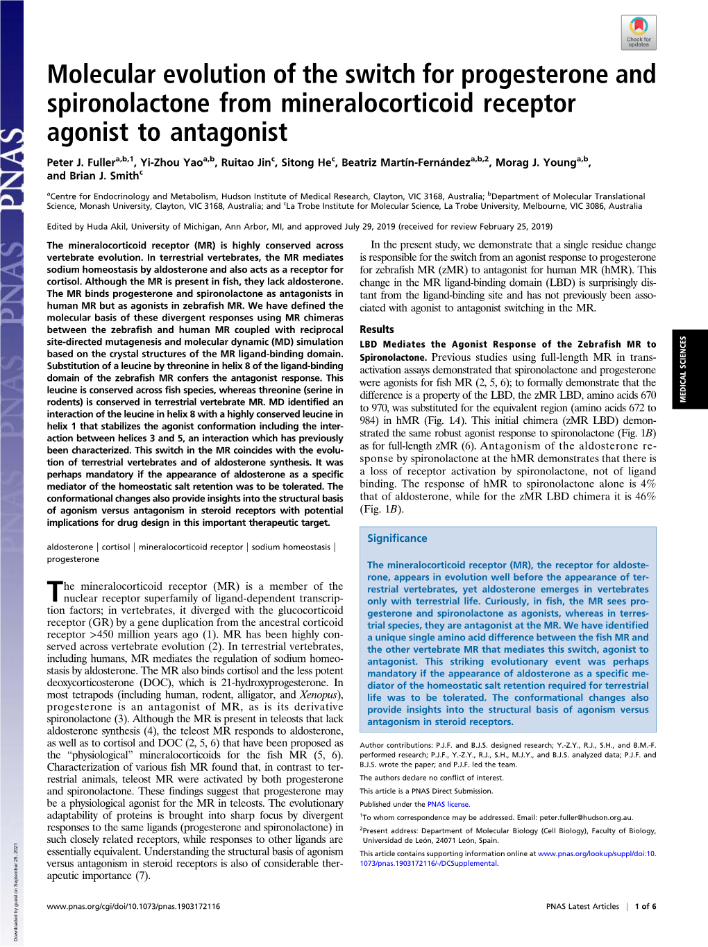 Molecular Evolution of the Switch for Progesterone and Spironolactone from Mineralocorticoid Receptor Agonist to Antagonist