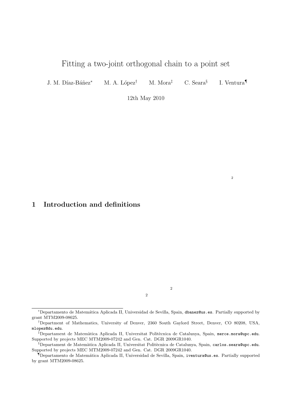 Fitting a Two-Joint Orthogonal Chain to a Point Set