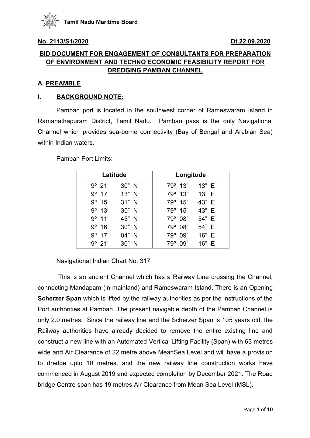 No. 2113/S1/2020 Dt.22.09.2020 BID DOCUMENT for ENGAGEMENT