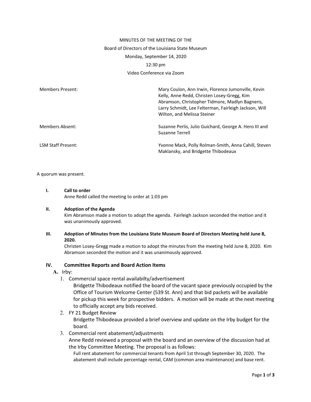 IV. Committee Reports and Board Action Items A
