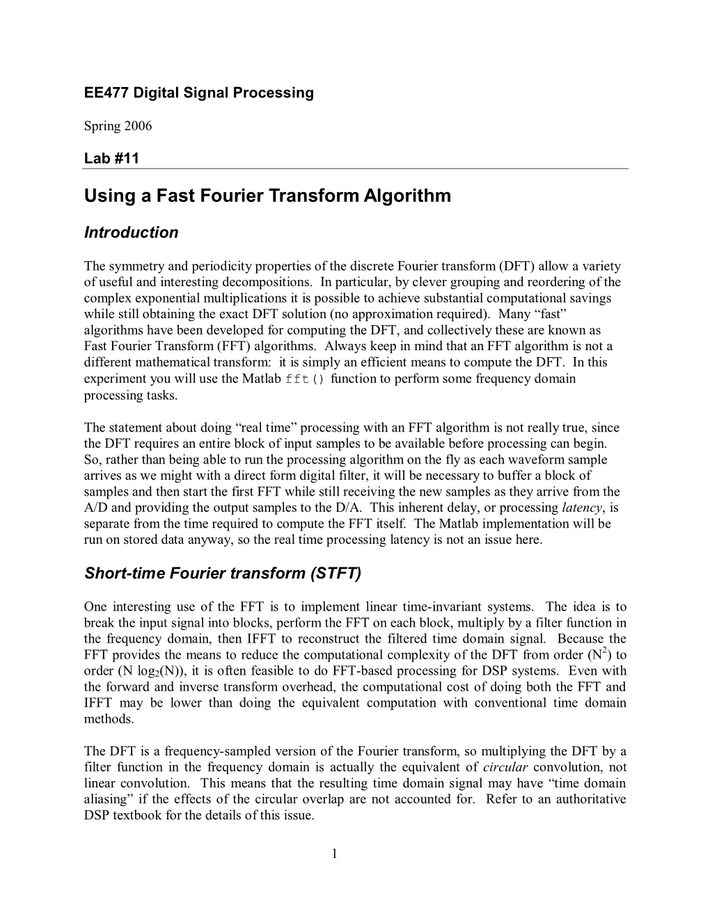 Using a Fast Fourier Transform Algorithm