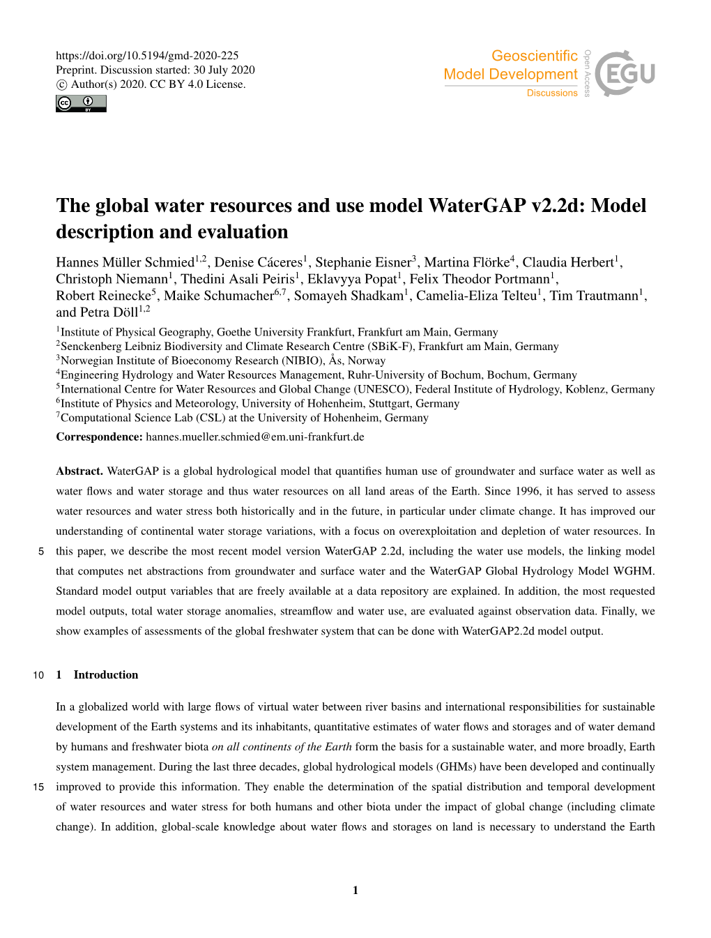 The Global Water Resources and Use Model Watergap V2.2D