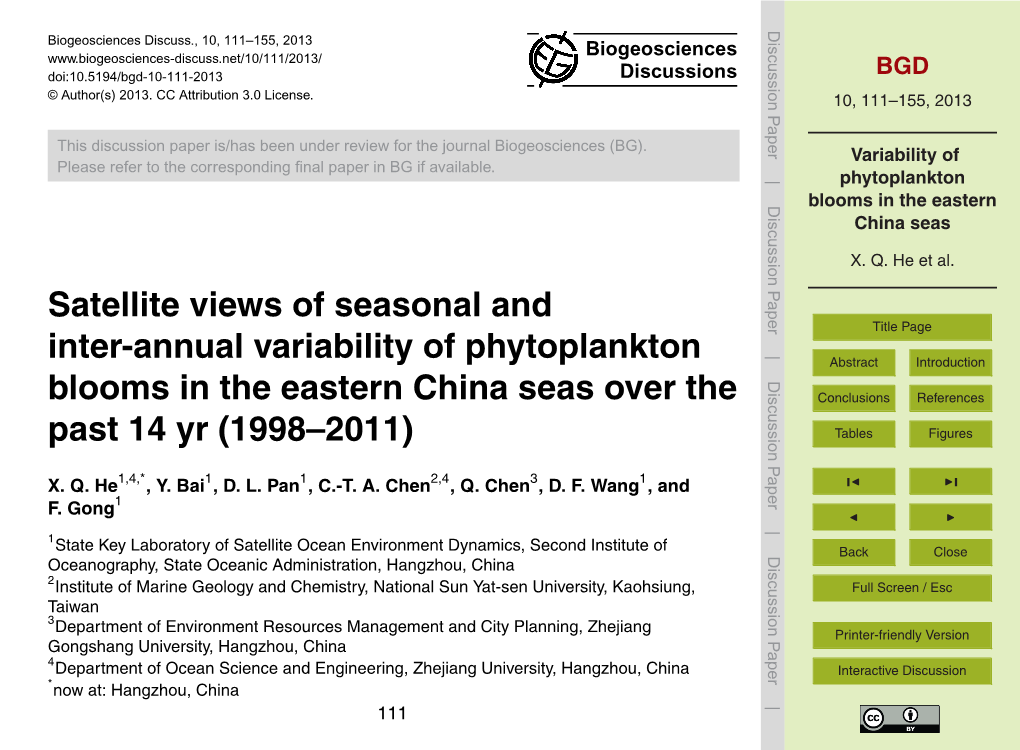 Variability of Phytoplankton Blooms in the Eastern China Seas
