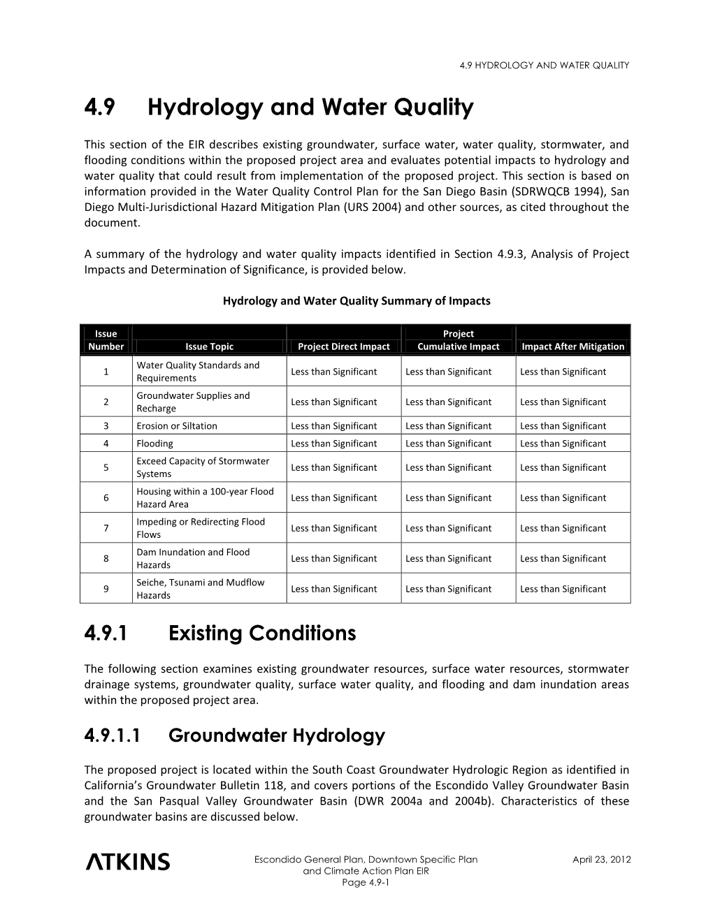 4.9 Hydrology and Water Quality