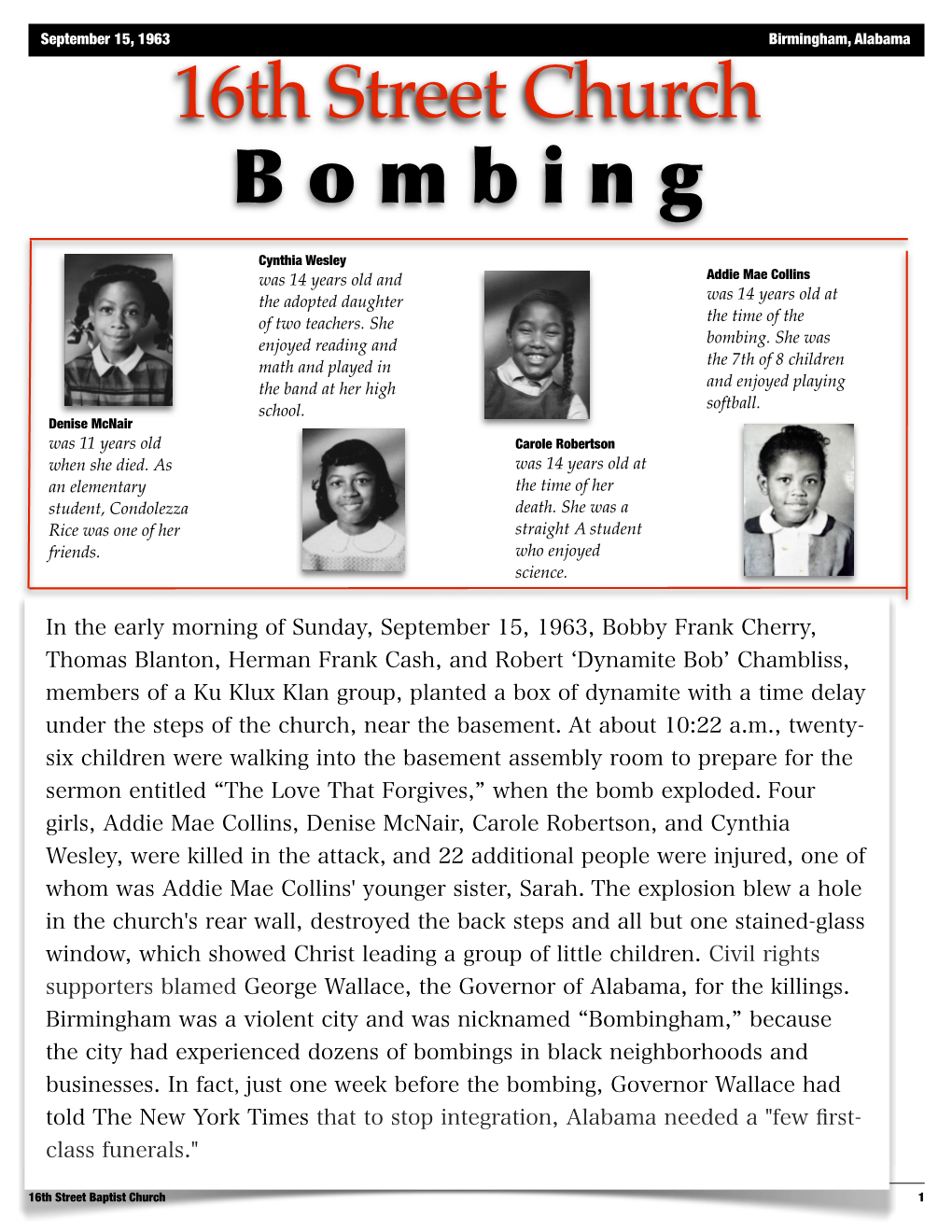 16Th Street Church Bombing