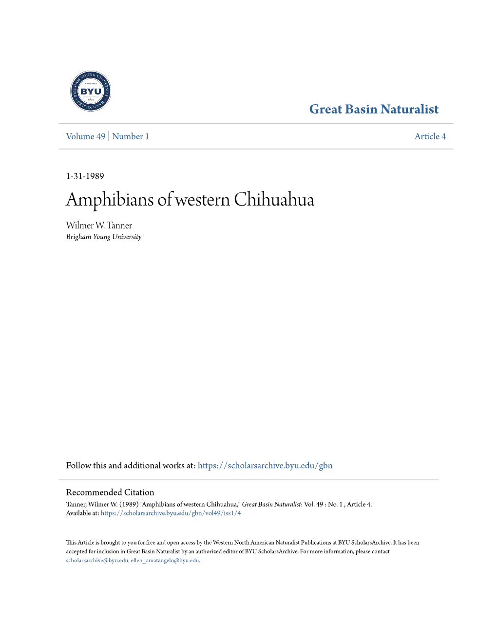 Amphibians of Western Chihuahua Wilmer W