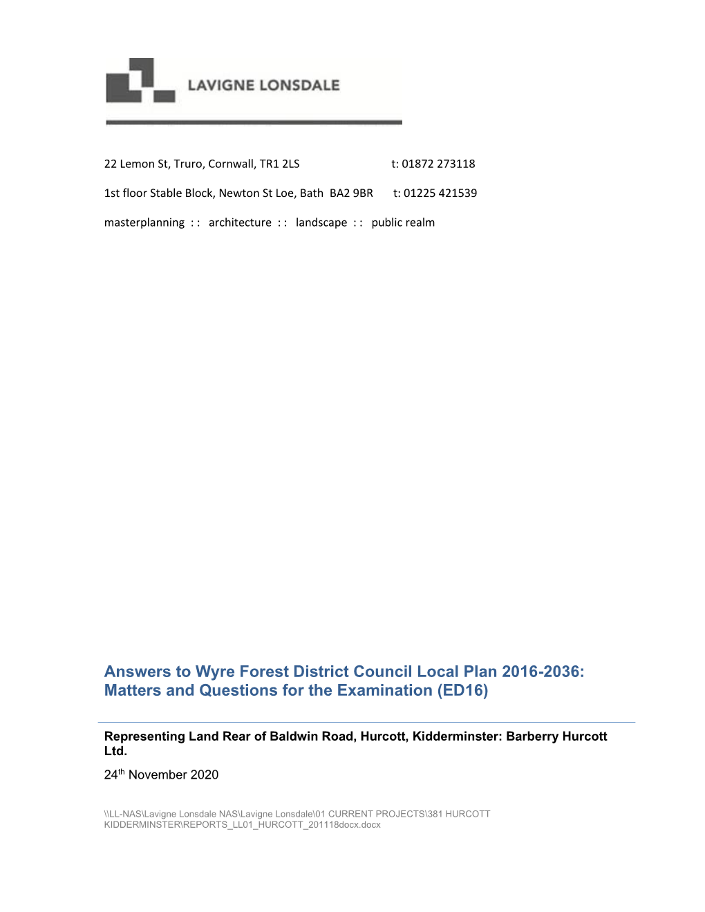 Answers to Wyre Forest District Council Local Plan 2016-2036: Matters and Questions for the Examination (ED16)