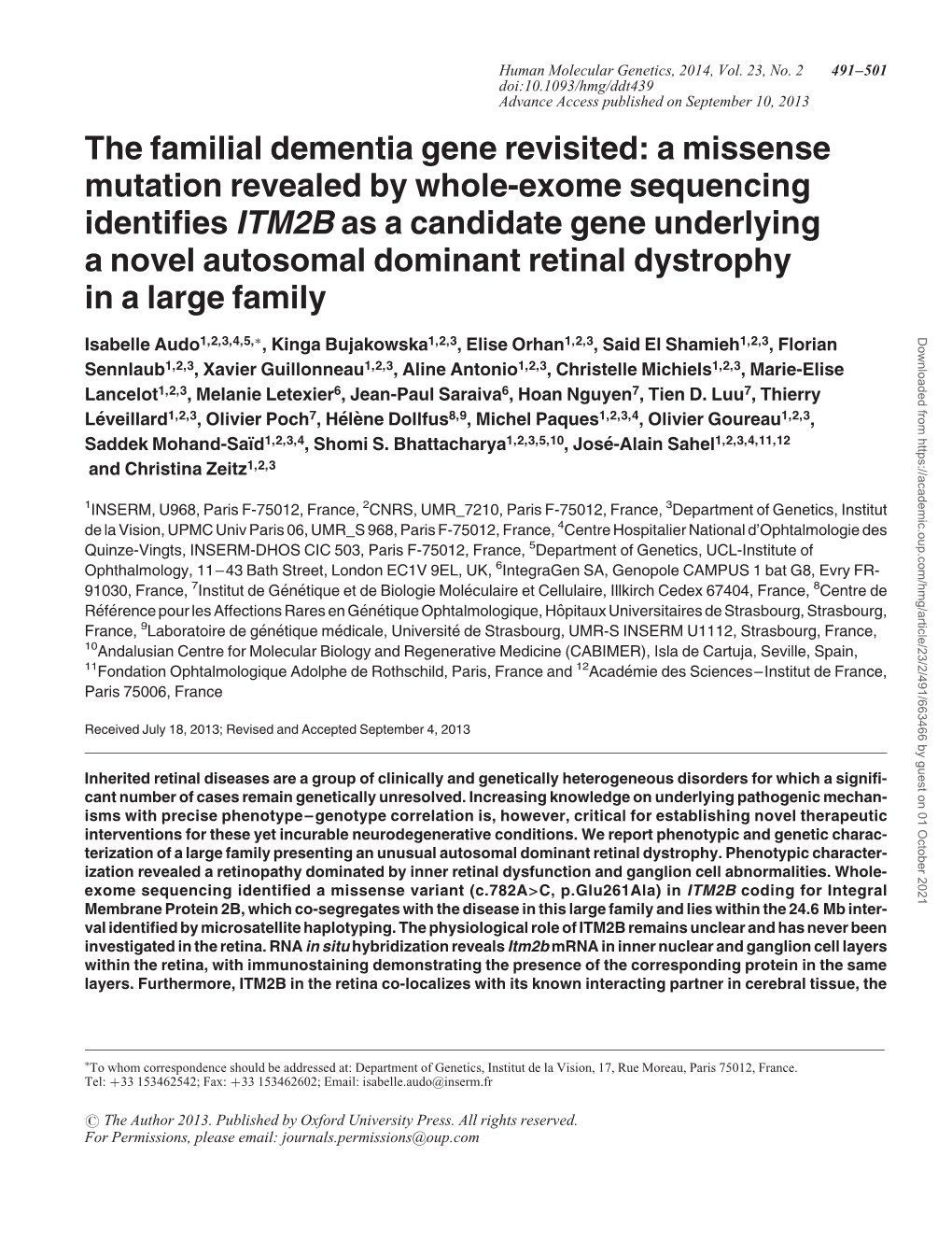 The Familial Dementia Gene Revisited: a Missense Mutation Revealed By