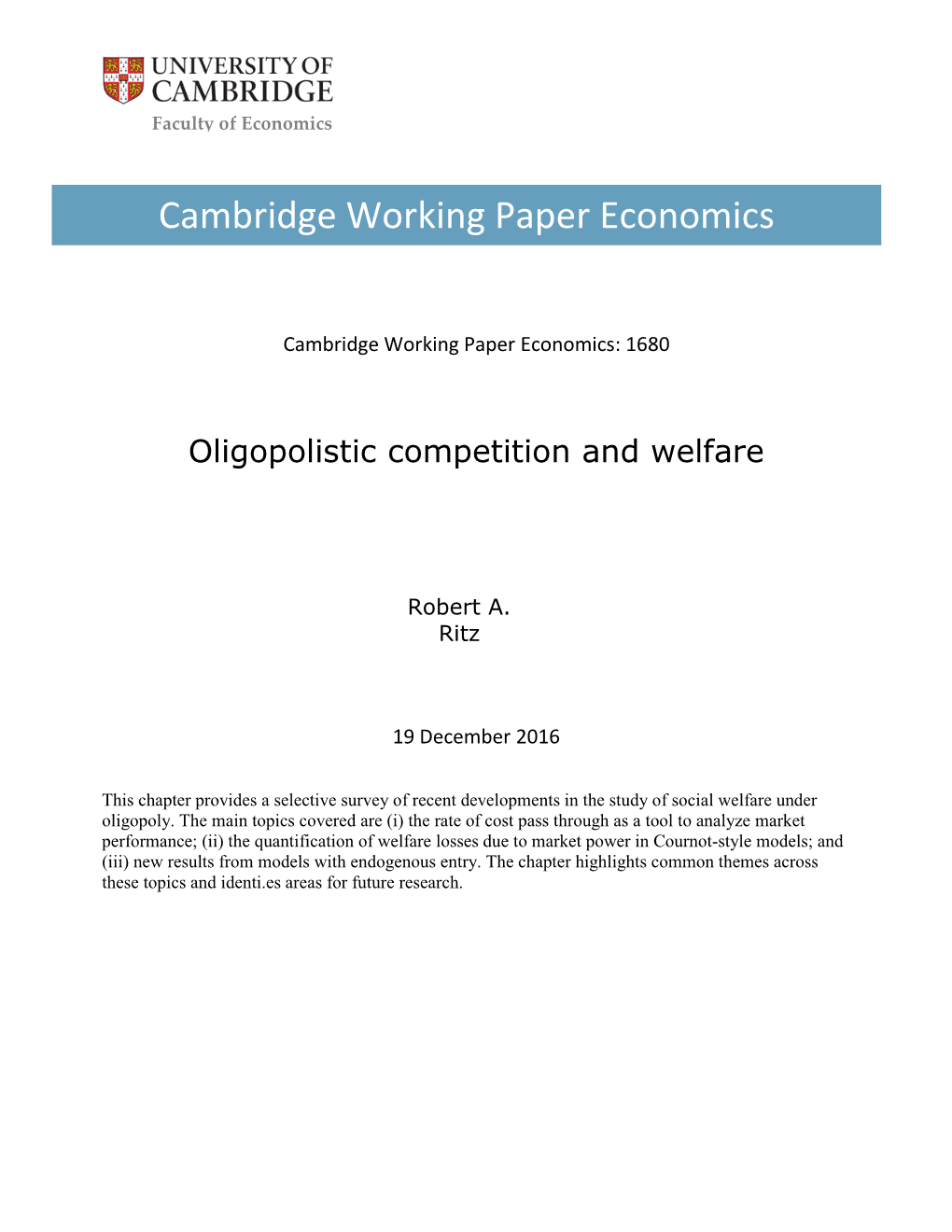 Cambridge Working Paper Economics