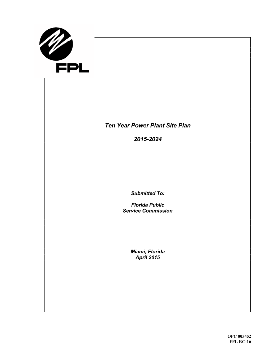 Ten Year Power Plant Site Plan 2015-2024