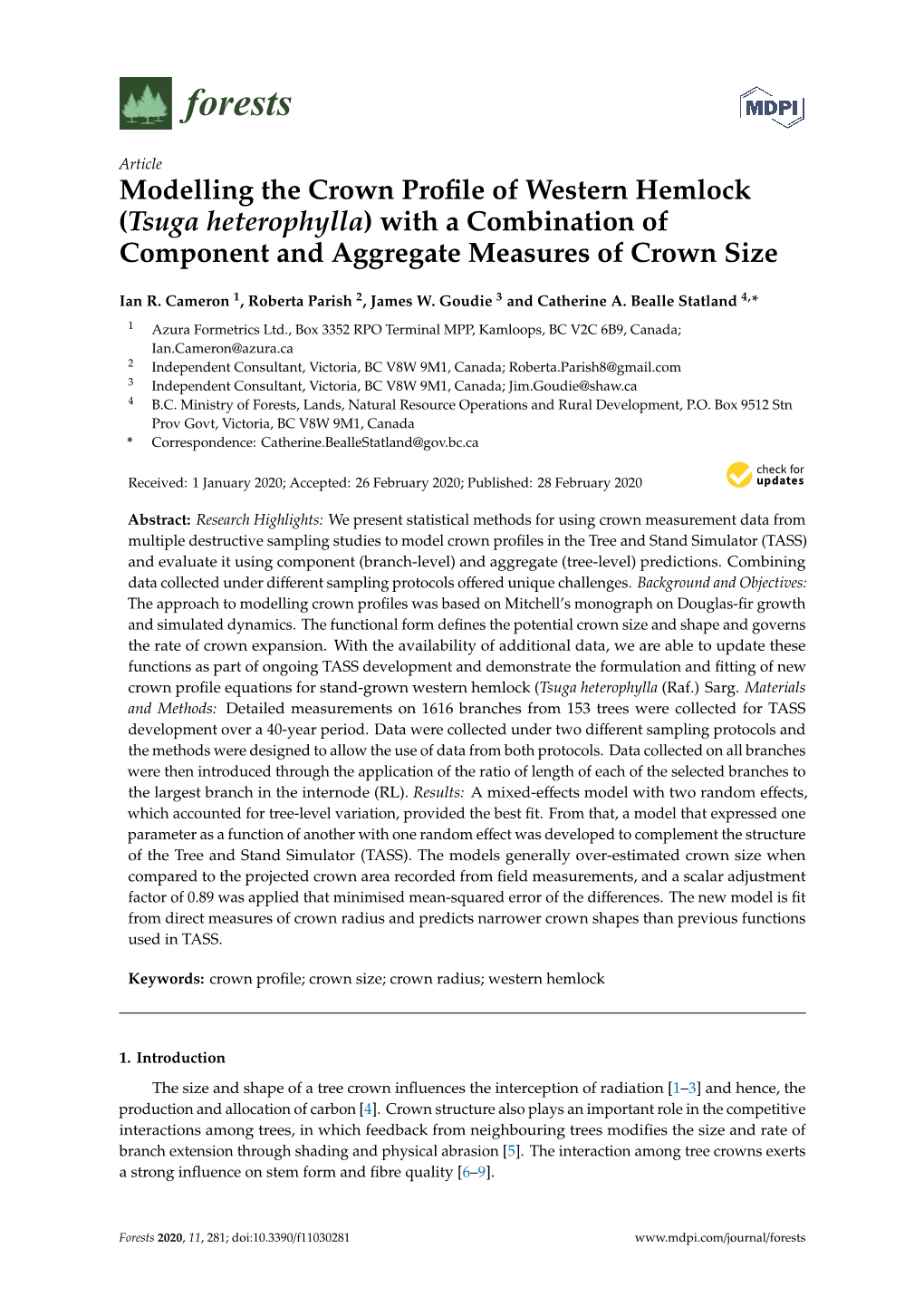 Tsuga Heterophylla) with a Combination of Component and Aggregate Measures of Crown Size