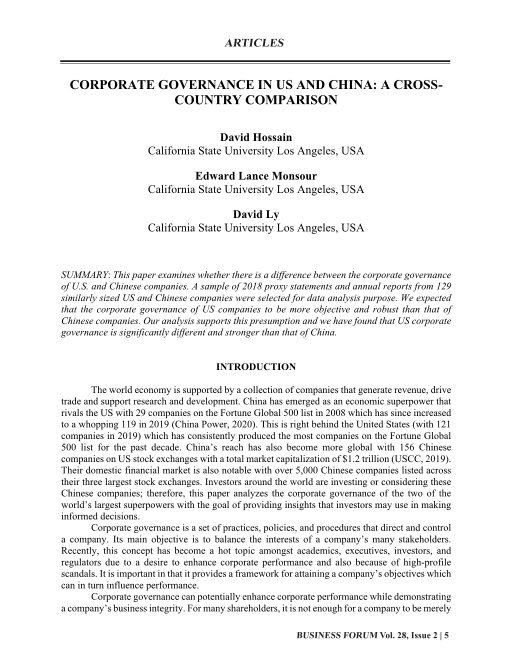 Corporate Governance in Us and China: a Cross- Country Comparison