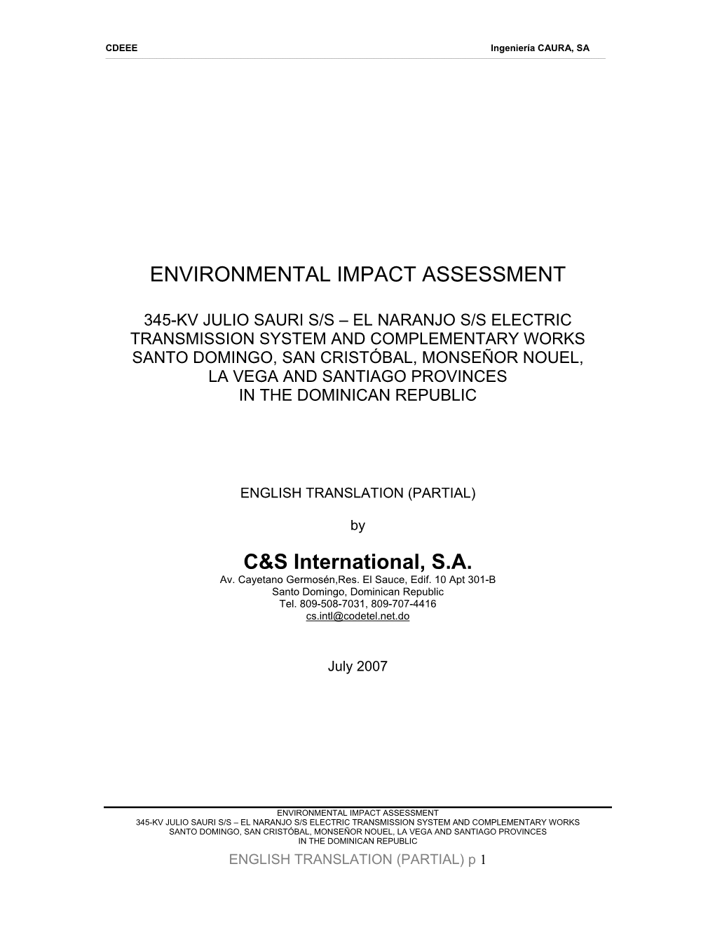 ENVIRONMENTAL IMPACT ASSESSMENT C&S International