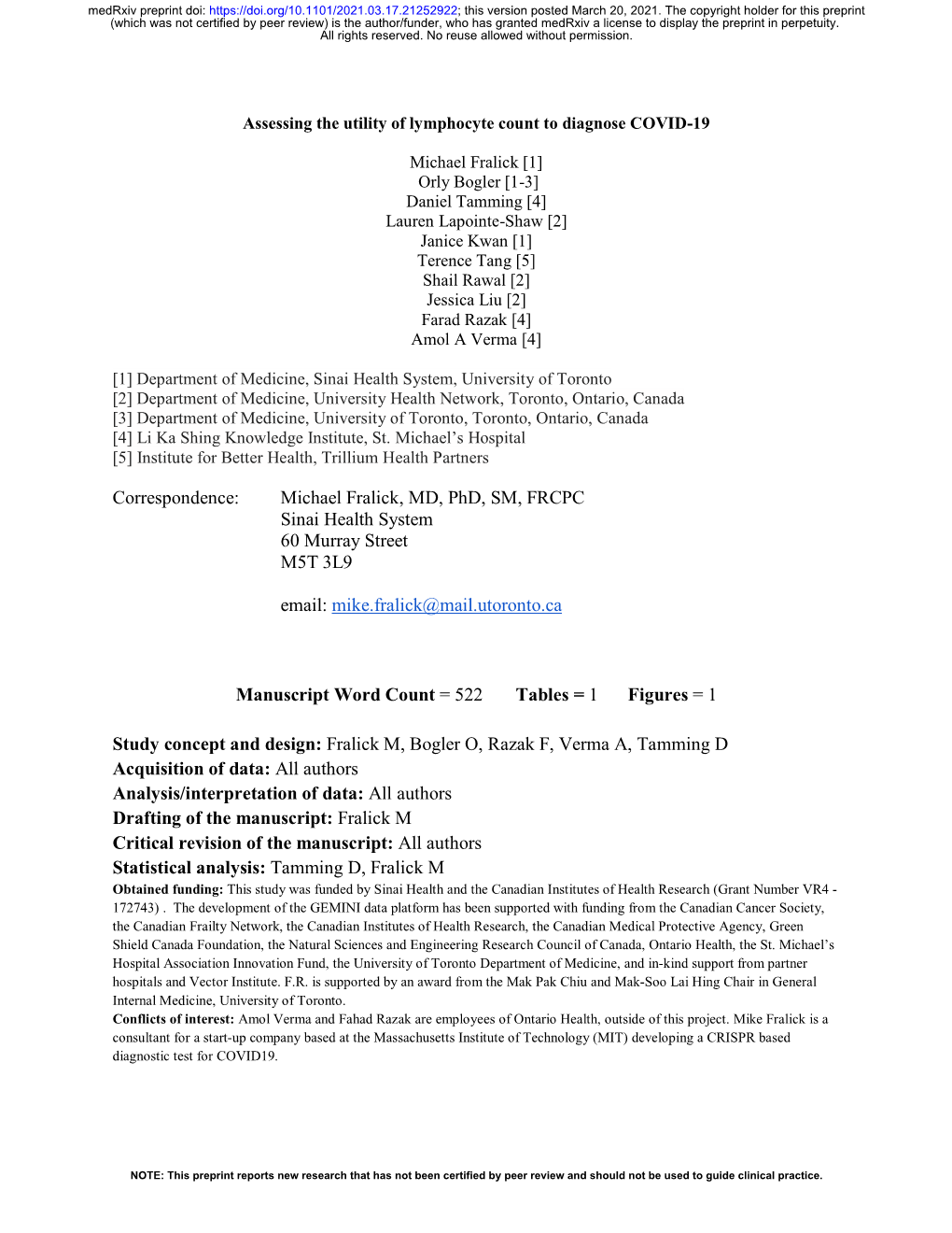 Assessing the Utility of Lymphocyte Count to Diagnose COVID-19