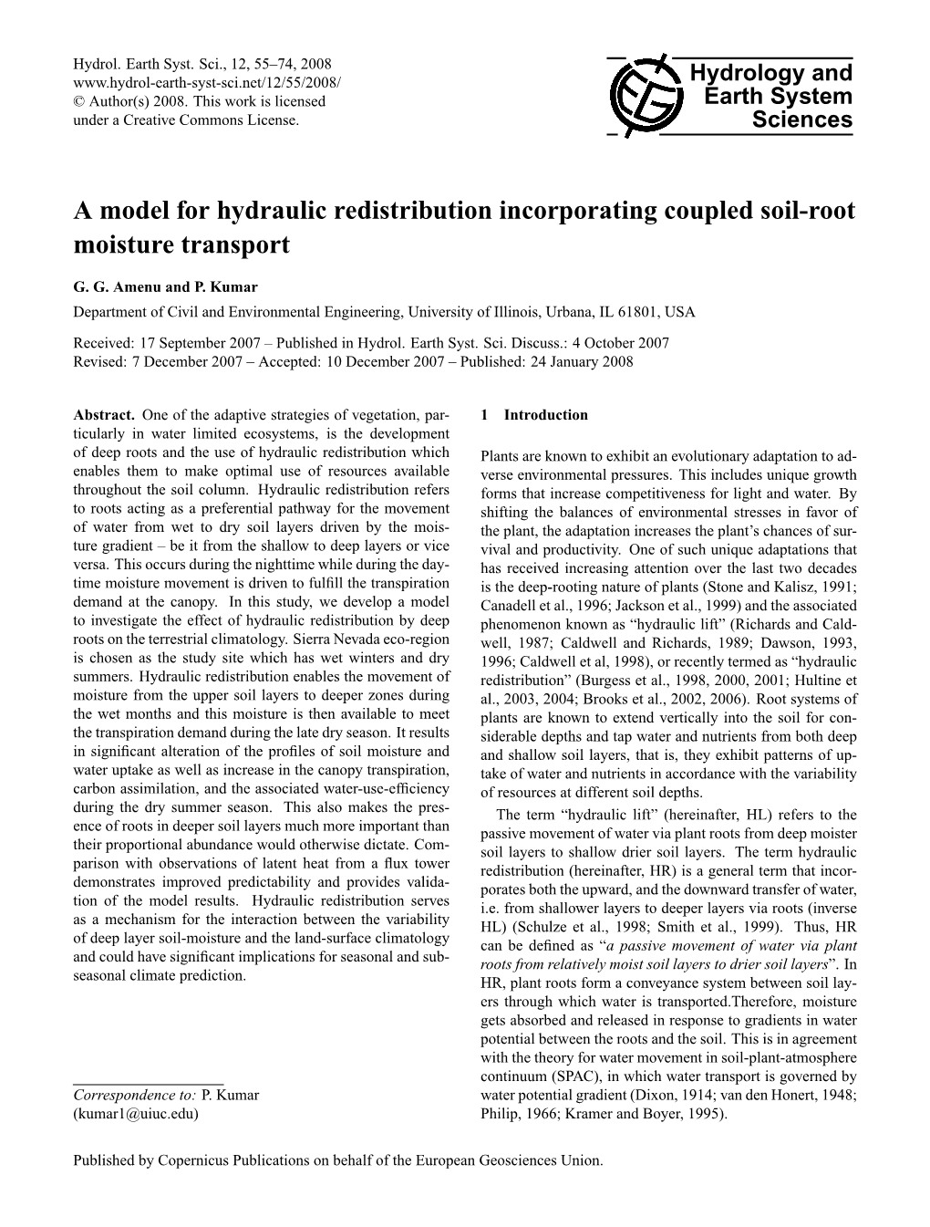 A Model for Hydraulic Redistribution Incorporating Coupled Soil-Root Moisture Transport