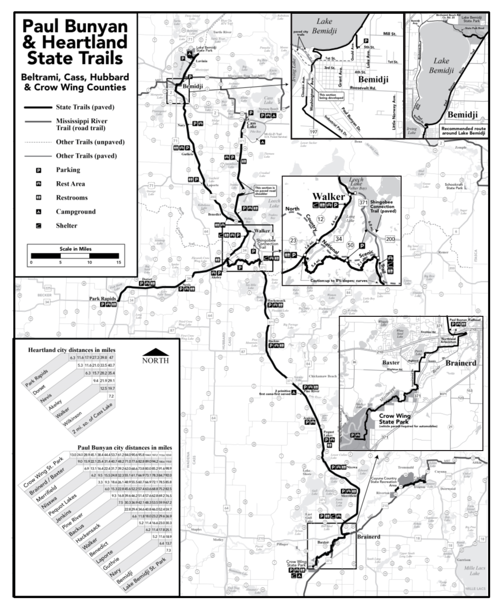 Map of Paul Bunyan and Heartland State Trails and Facilities