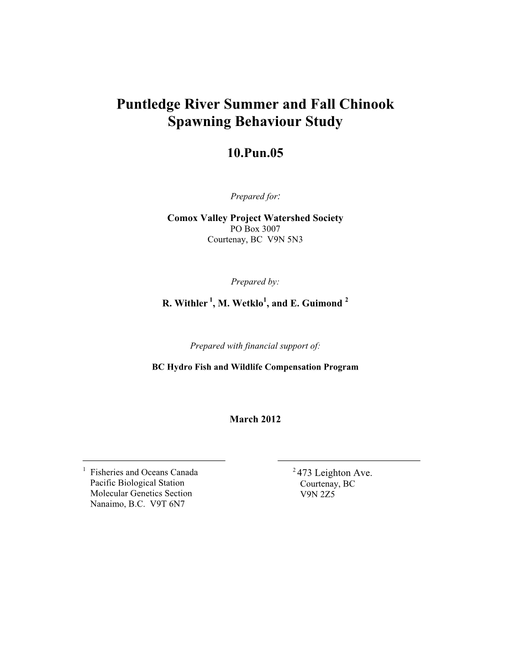 Puntledge River Summer and Fall Chinook Spawning Behaviour Study