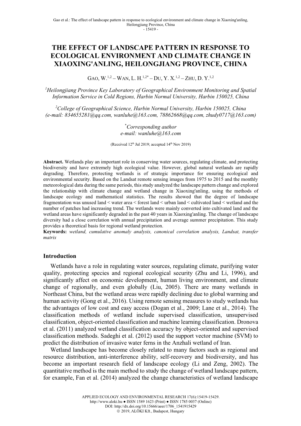 The Effect of Landscape Pattern in Response to Ecological Environment and Climate Change in Xiaoxing'anling, Heilongjiang Province, China - 15419