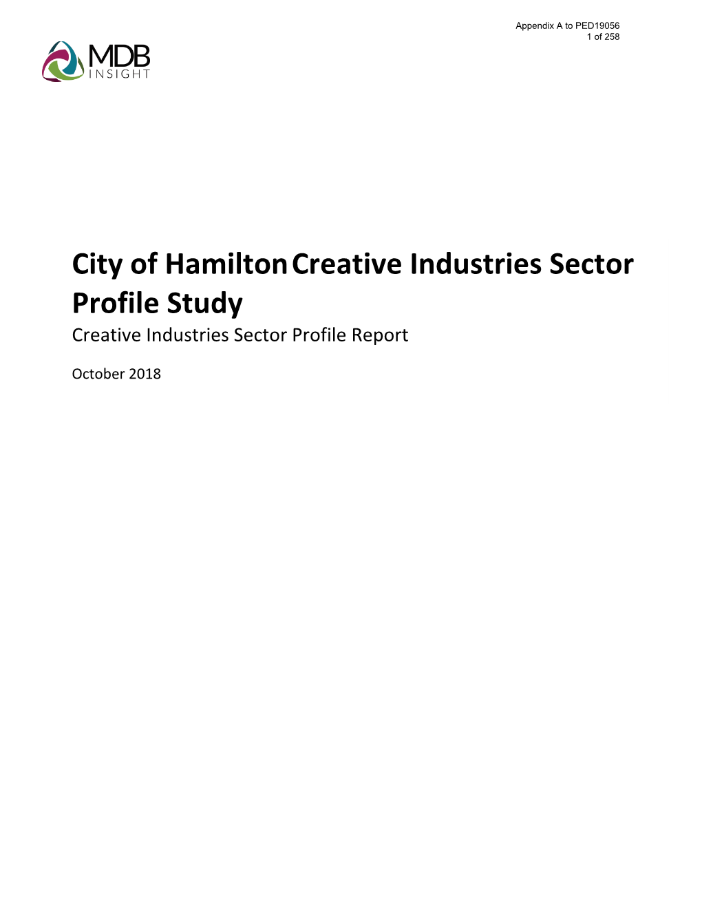 City of Hamilton Creative Industries Sector Profile Study Creative Industries Sector Profile Report
