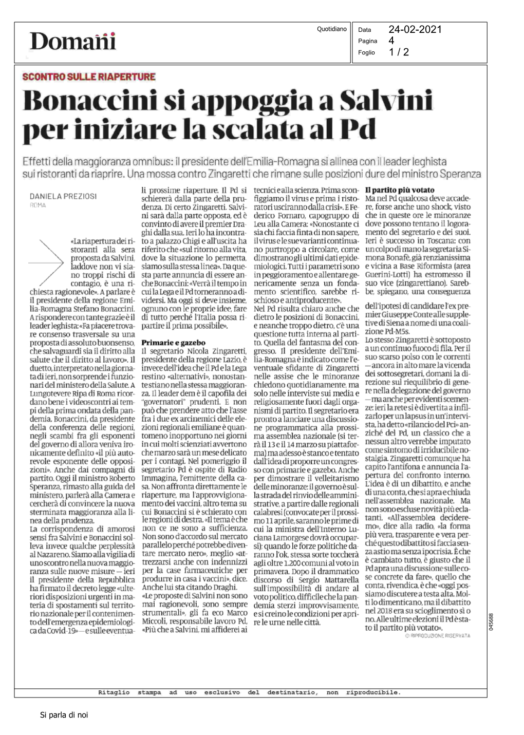 Bonaccini Si Appoggia a Salvini Per Iniziare La Scalata Al Pd