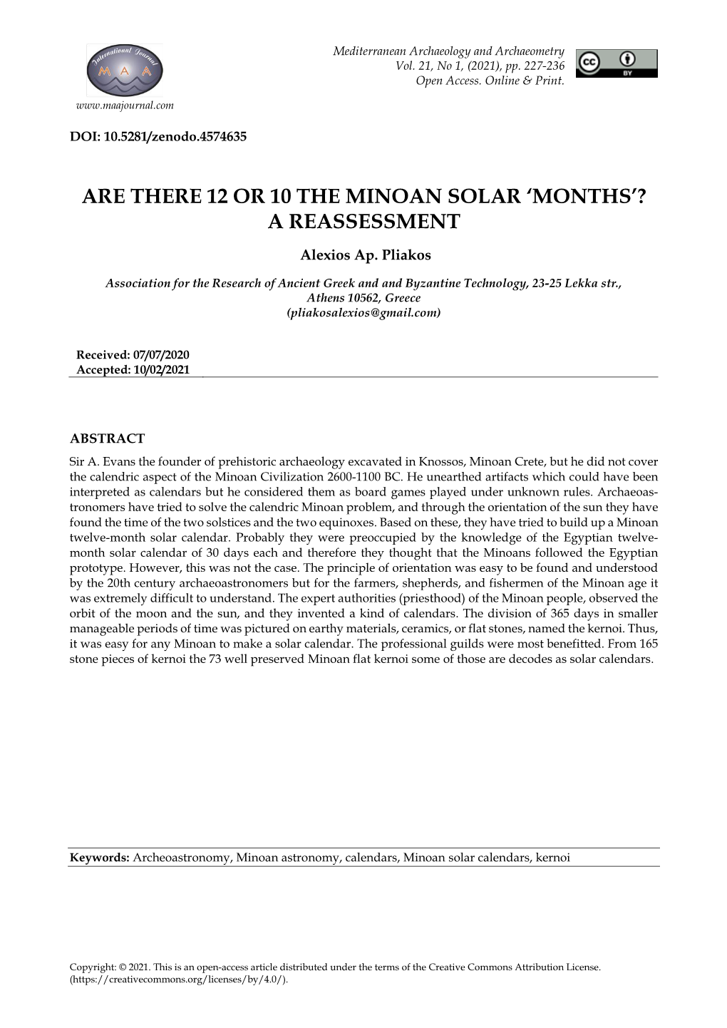Are There 12 Or 10 the Minoan Solar ‘Months’? a Reassessment